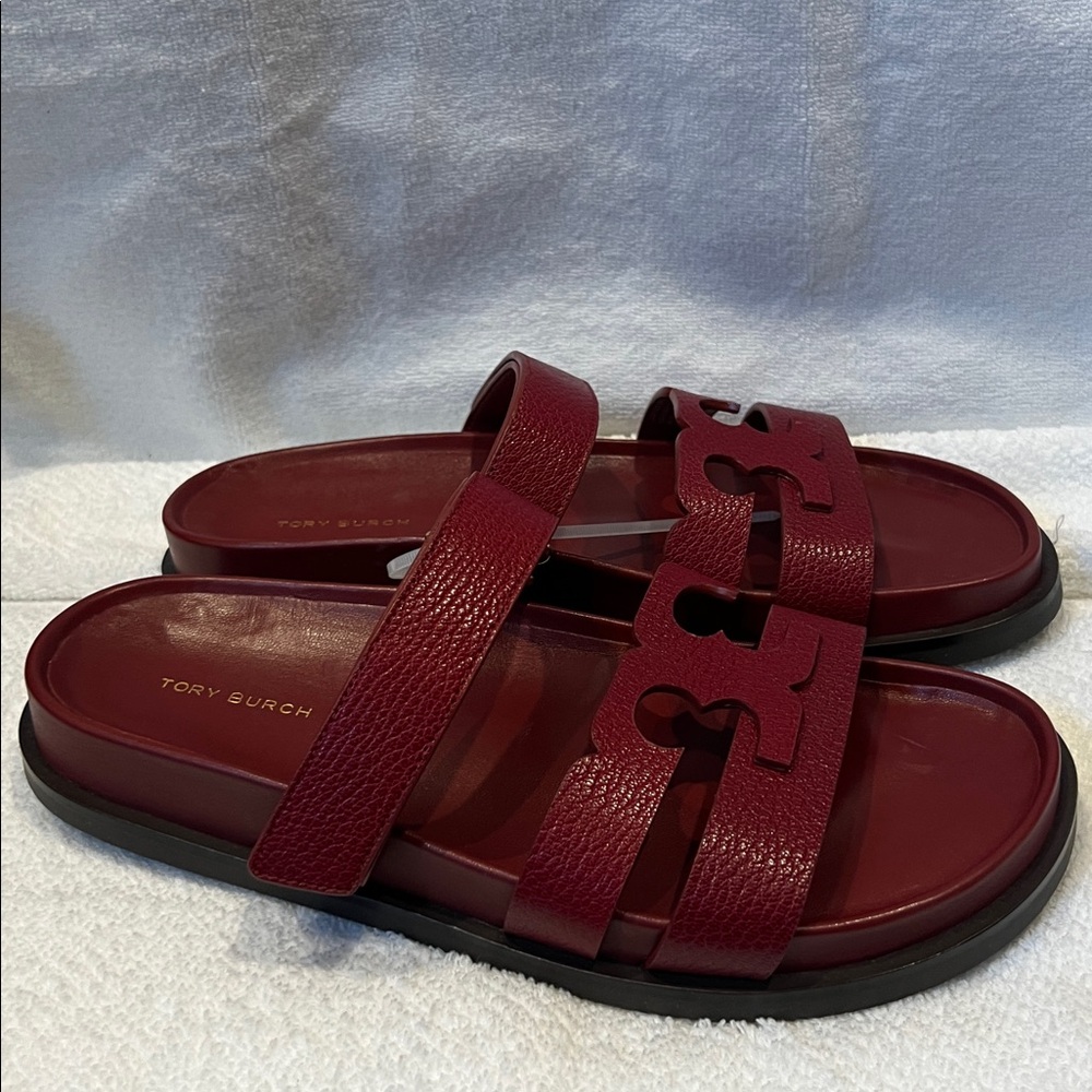 Women's Red Leather Slide Sandals size 8.5 - Picture 3 of 13